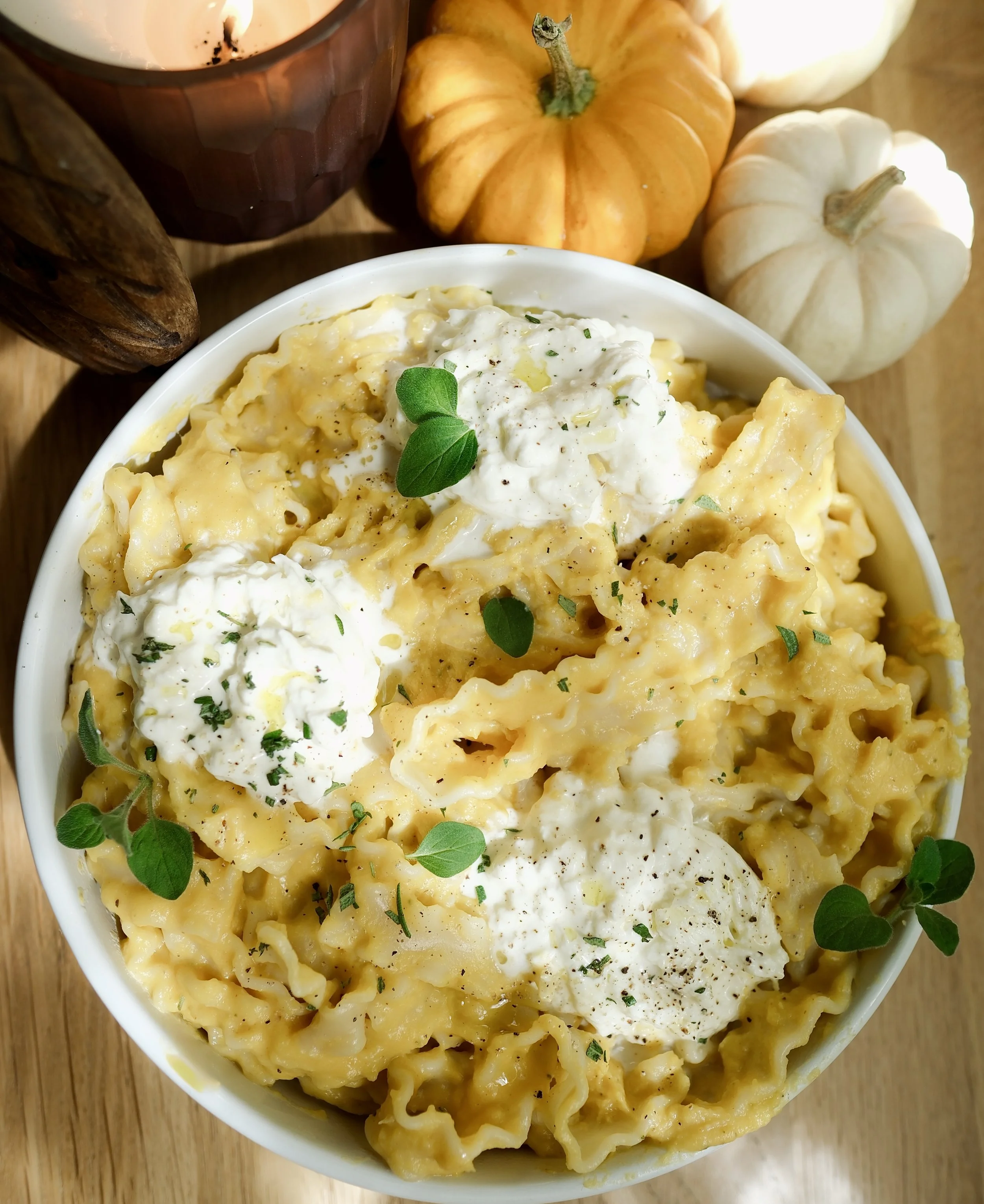 Butternut Squash Mafaldine Topped With Burrata