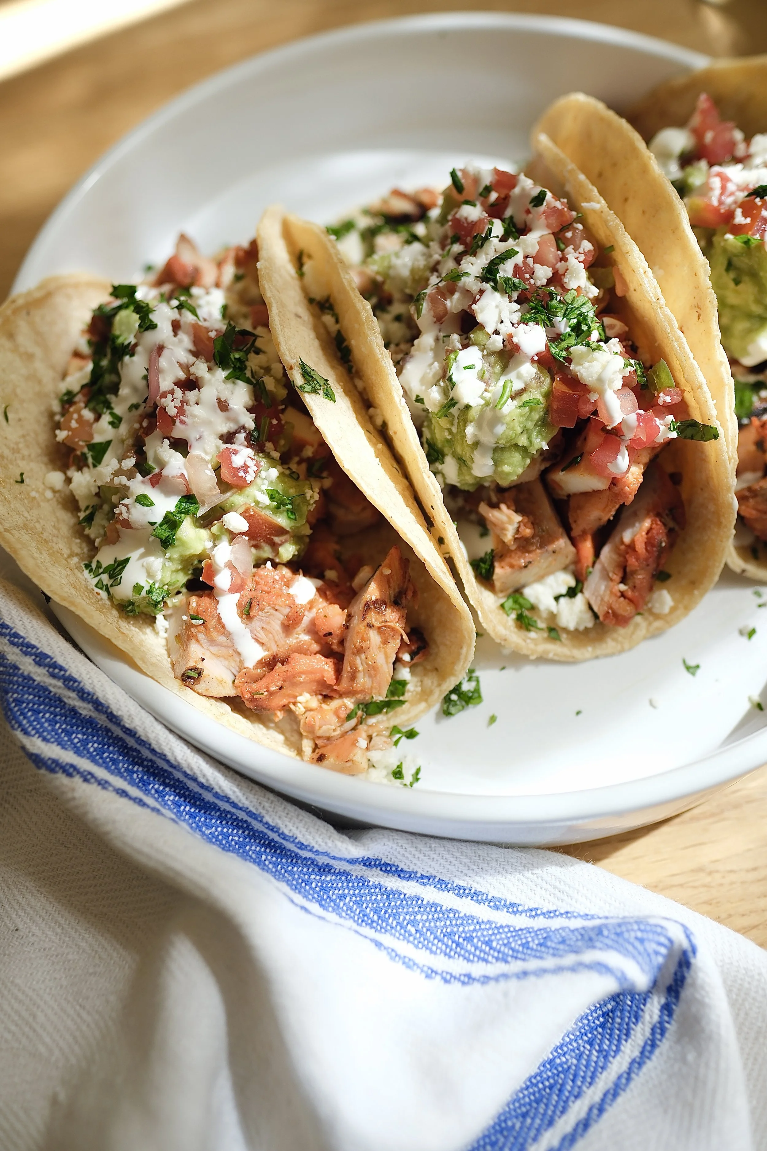 Achiote Chicken Tacos with Cotija &amp; Guacamole