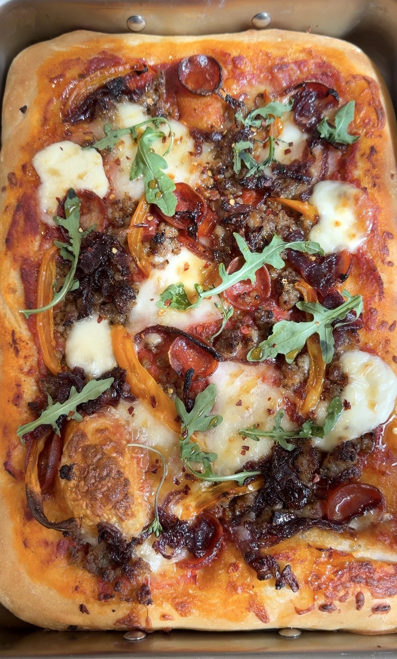 Sage Sausage, Caramelized Red Onion &amp; Mozzarella Sheet Pan Pizza
