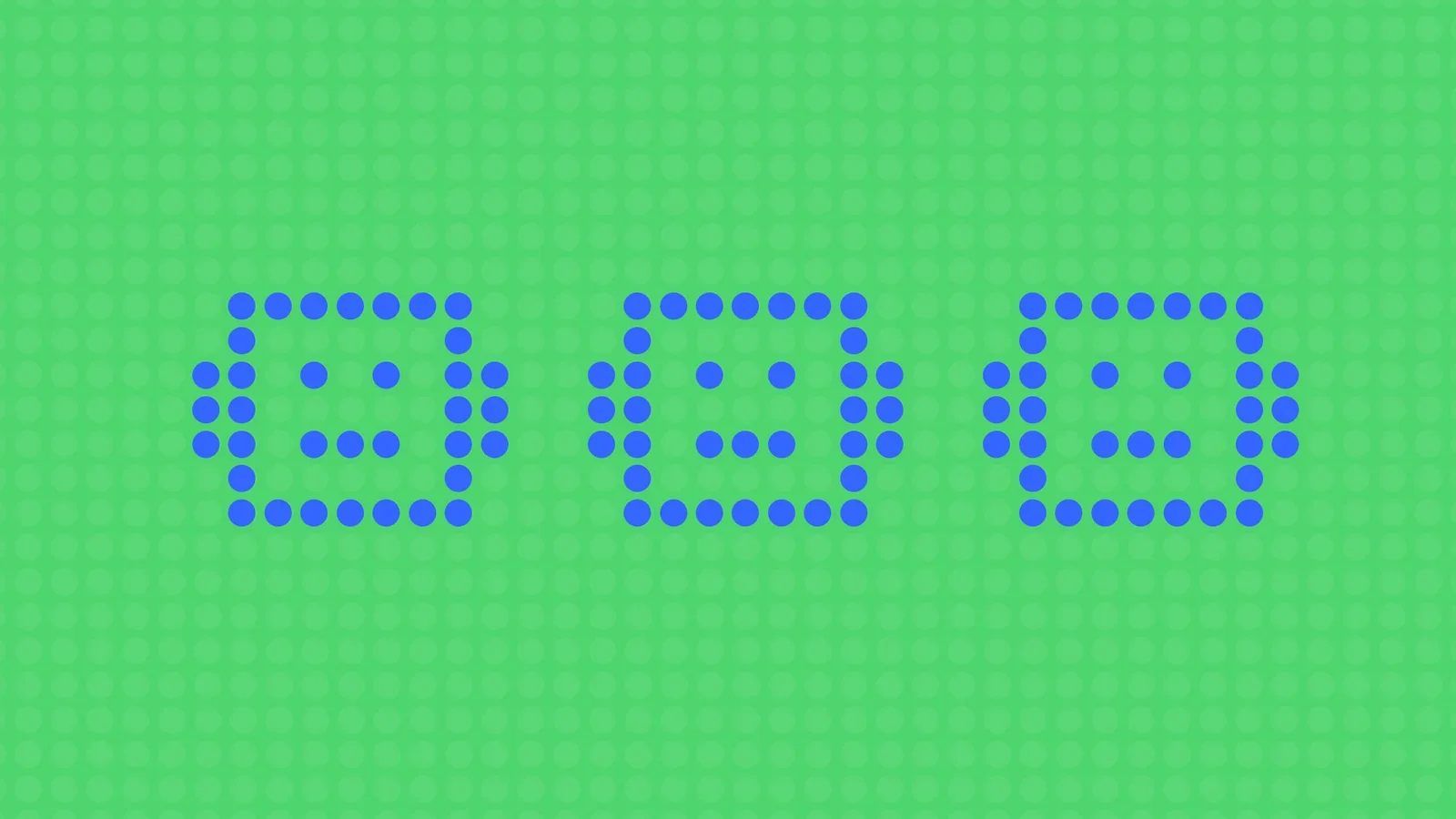 An illustration of three blue robot faces in front of a green background.