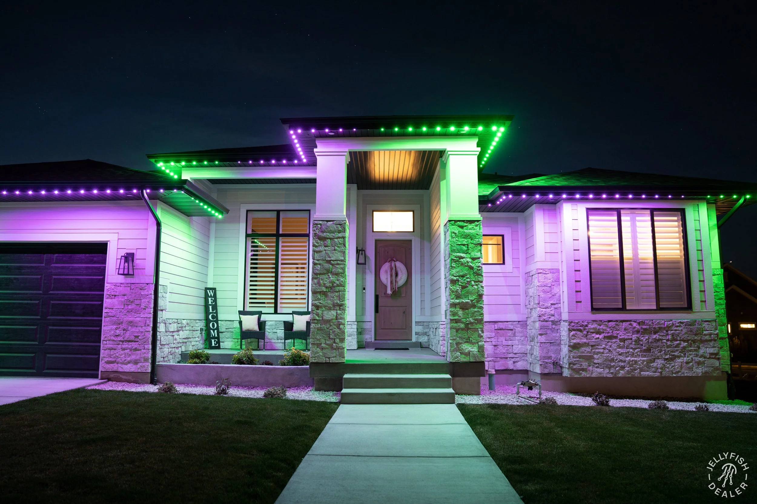Seamless exterior lighting system designed for year-round durability against harsh winter conditions.