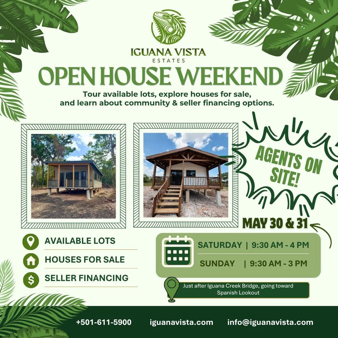 This weekend at Iguana Vista Estates, join us for our first open house!

Tour properties and not one but TWO of our new homes available for sale.

An agent will be on site to answer questions and walk you through the details of our growing community.