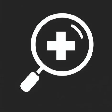 Magnifying glass with a medical cross inside, representing healthcare or medical search