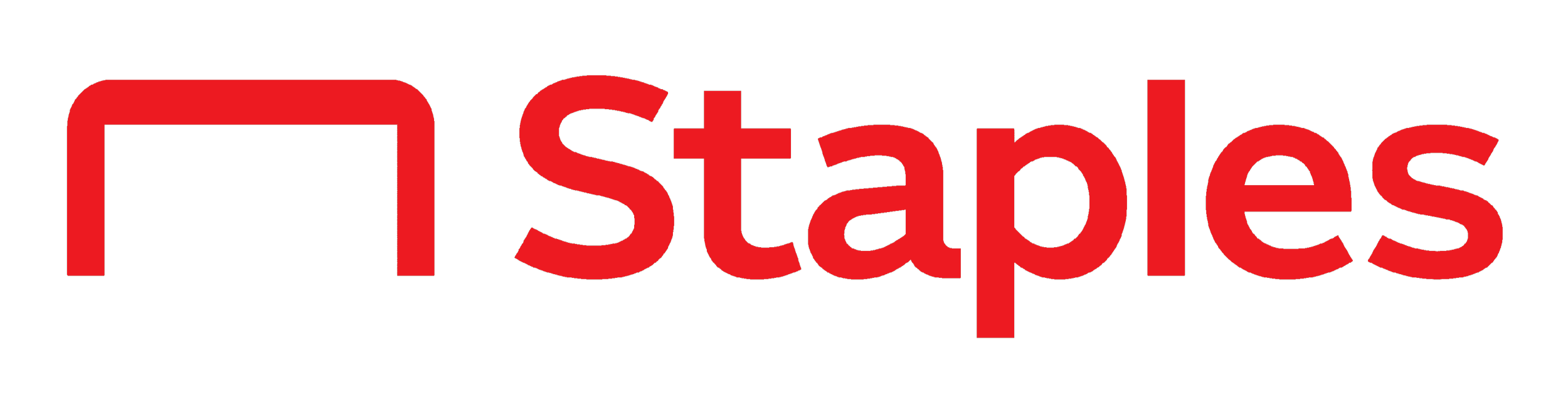 The Staples logo featuring a red outline of a staple and the word 'Staples' in red text.
