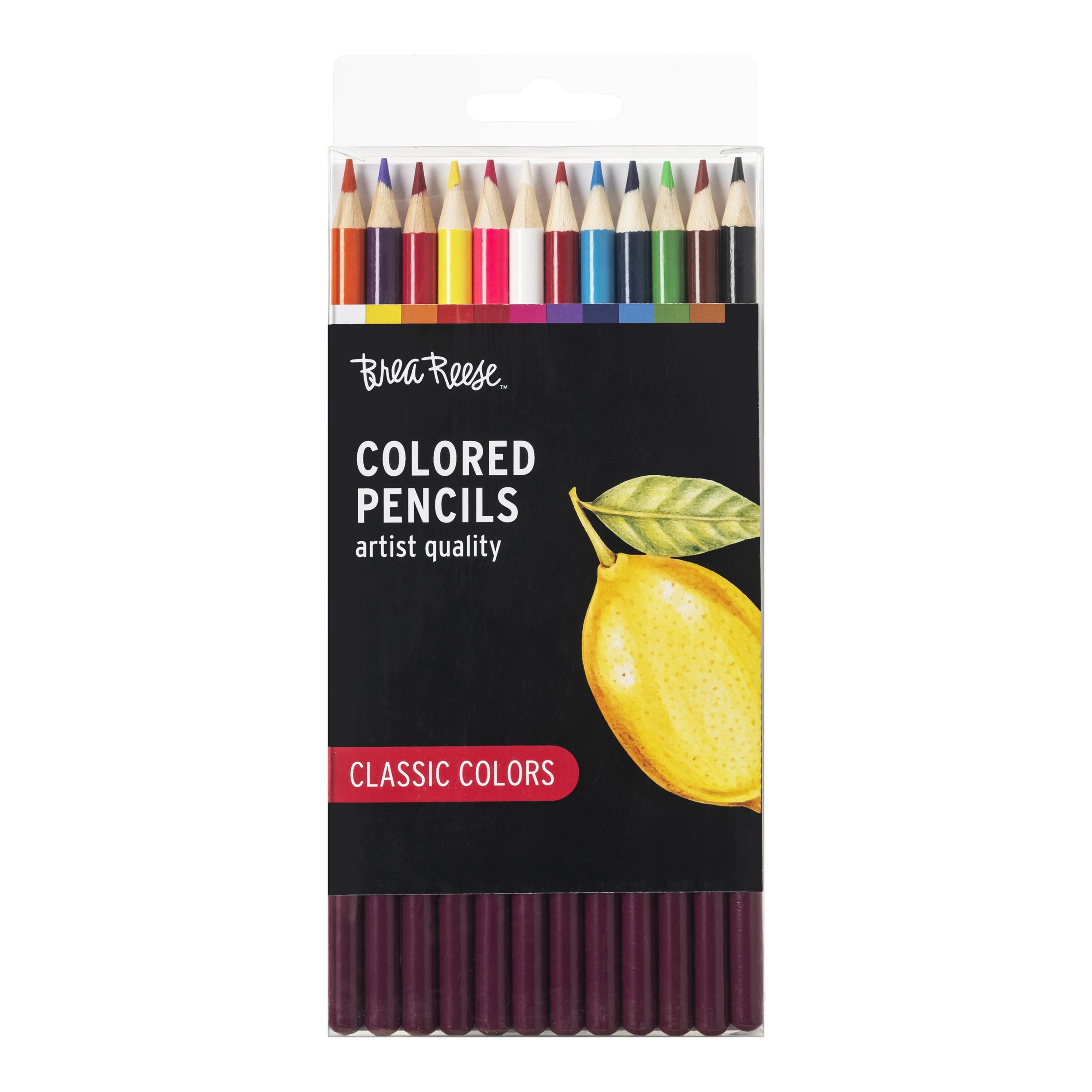 Package of Cray Reece artist-quality colored pencils in classic colors with a lemon illustration on the front