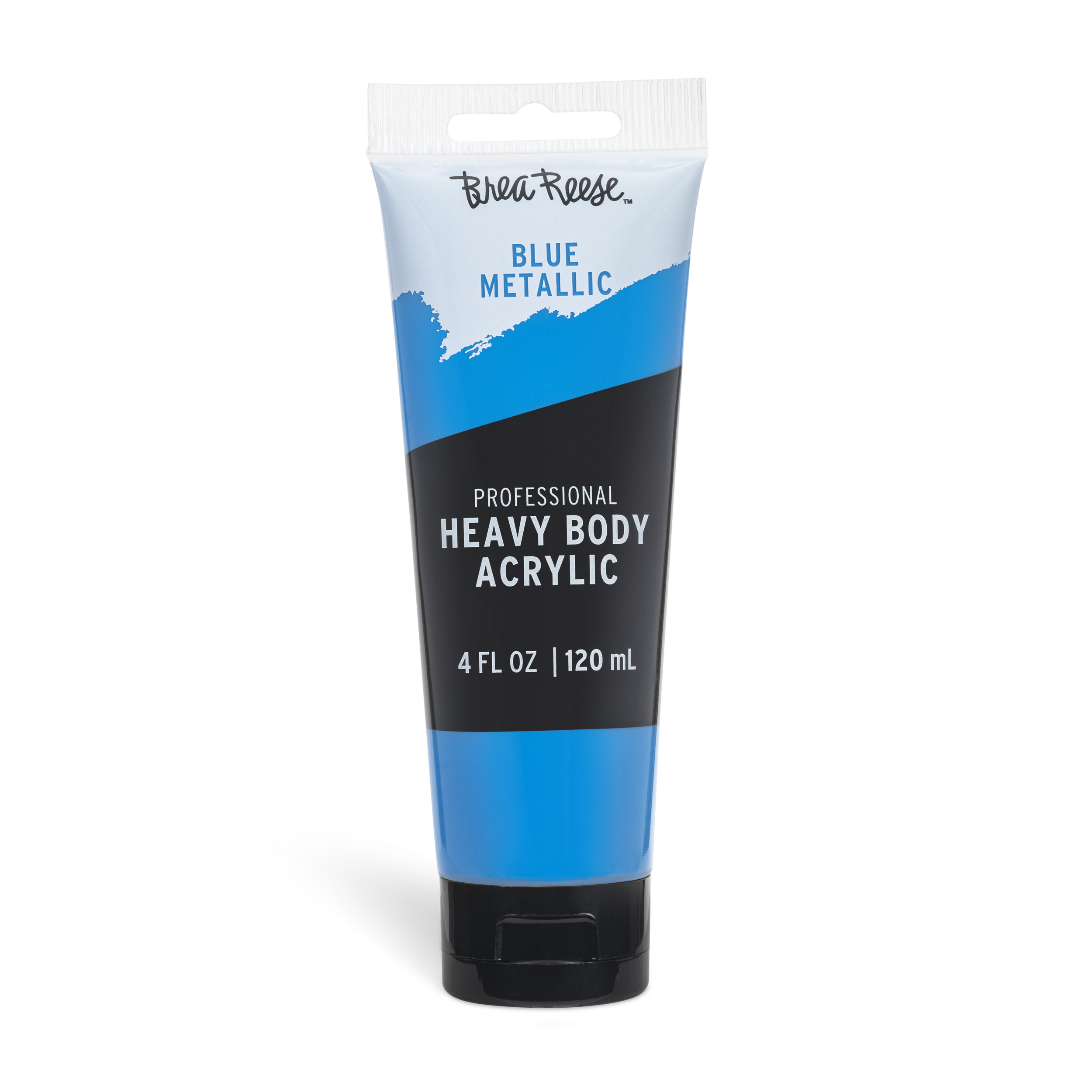 A tube of blue metallic heavy body acrylic paint from BeaReese.