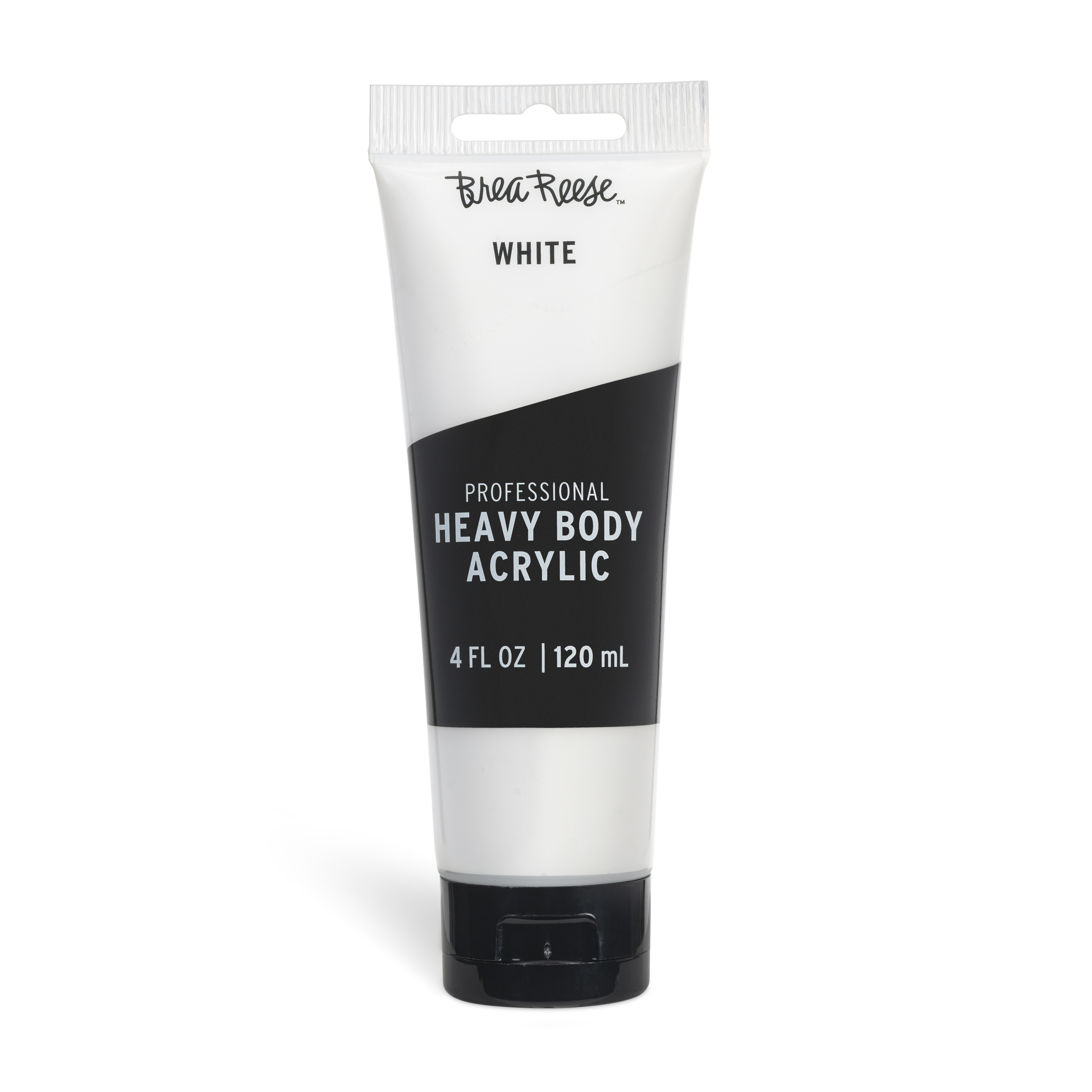 A tube of BareReese White professional heavy body acrylic paint, 4 fluid ounces (120 milliliters).