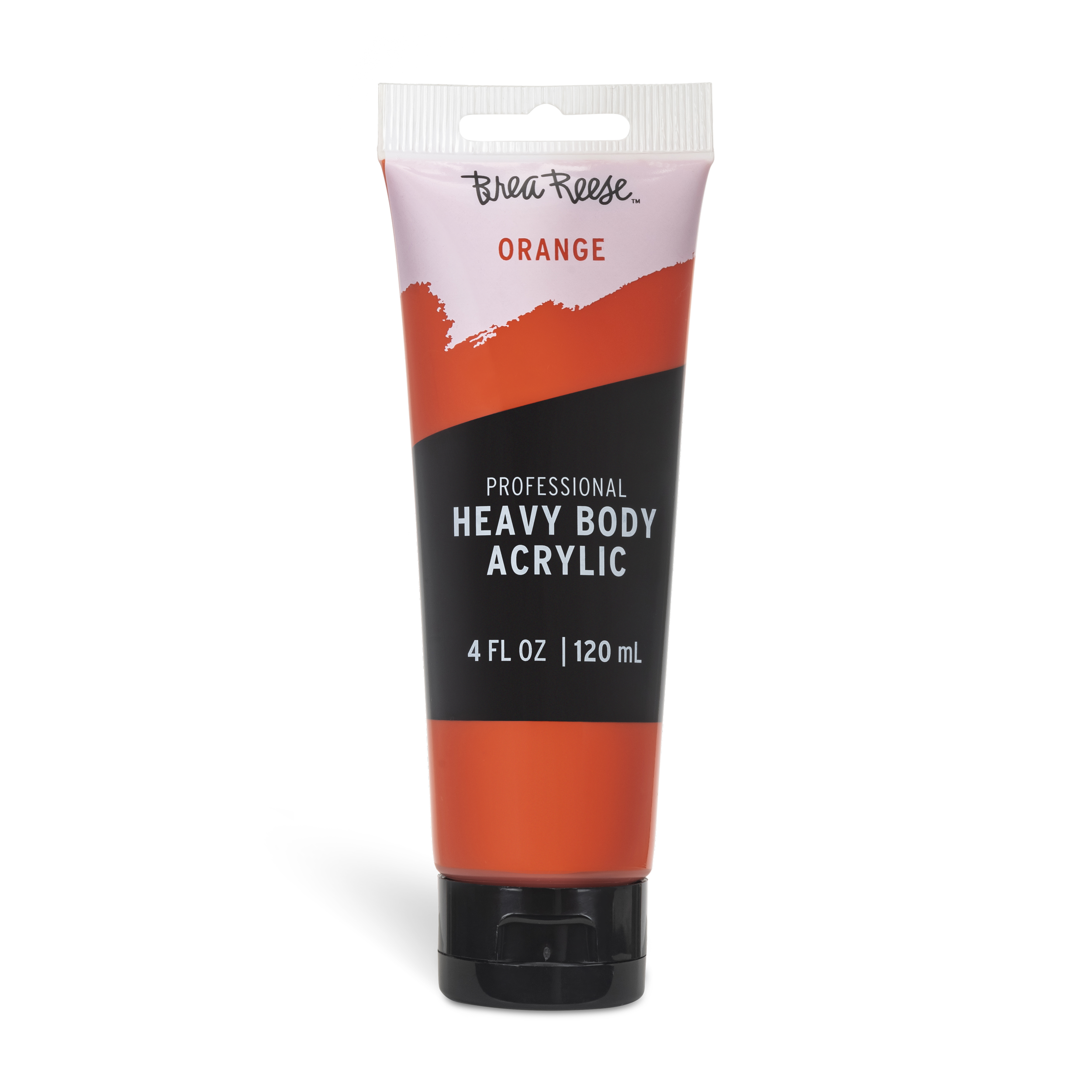 A 4-ounce tube of Beatrice heavy body acrylic paint in orange color.