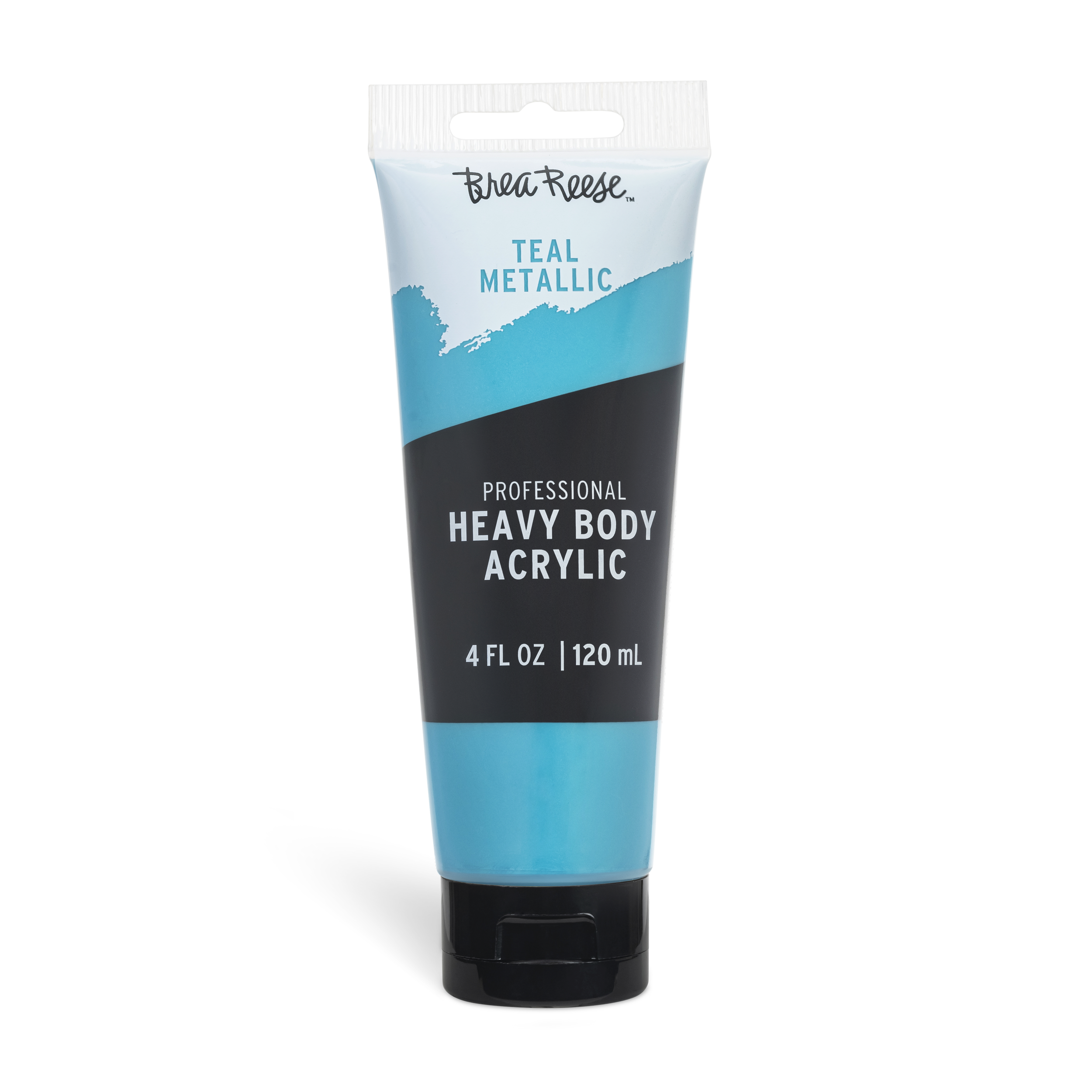A tube of Bria Reese Teal Metallic professional heavy body acrylic paint, 4 fl oz (120 mL).