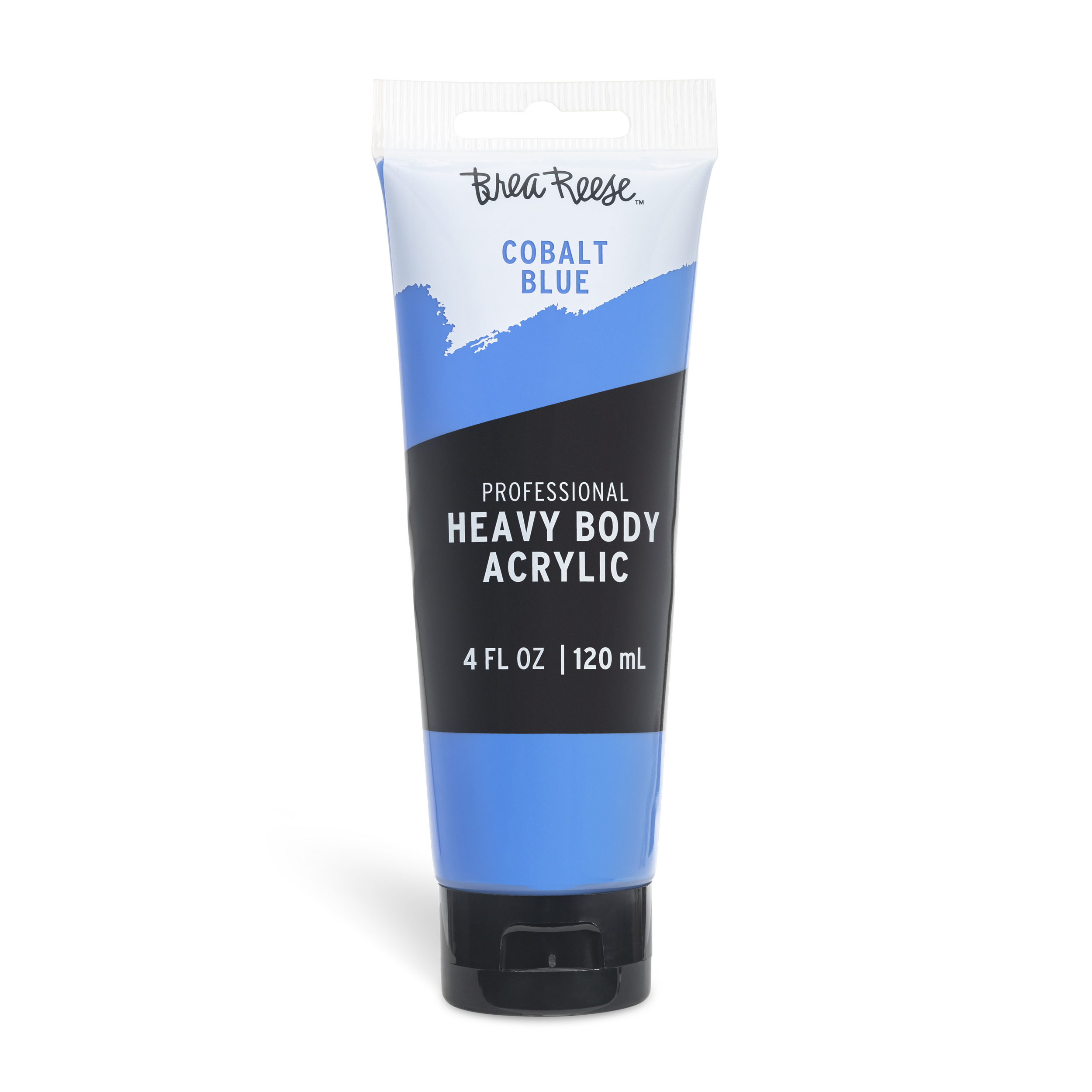 A tube of Bree Reese Cobalt Blue professional heavy body acrylic paint with a black flip-top cap.