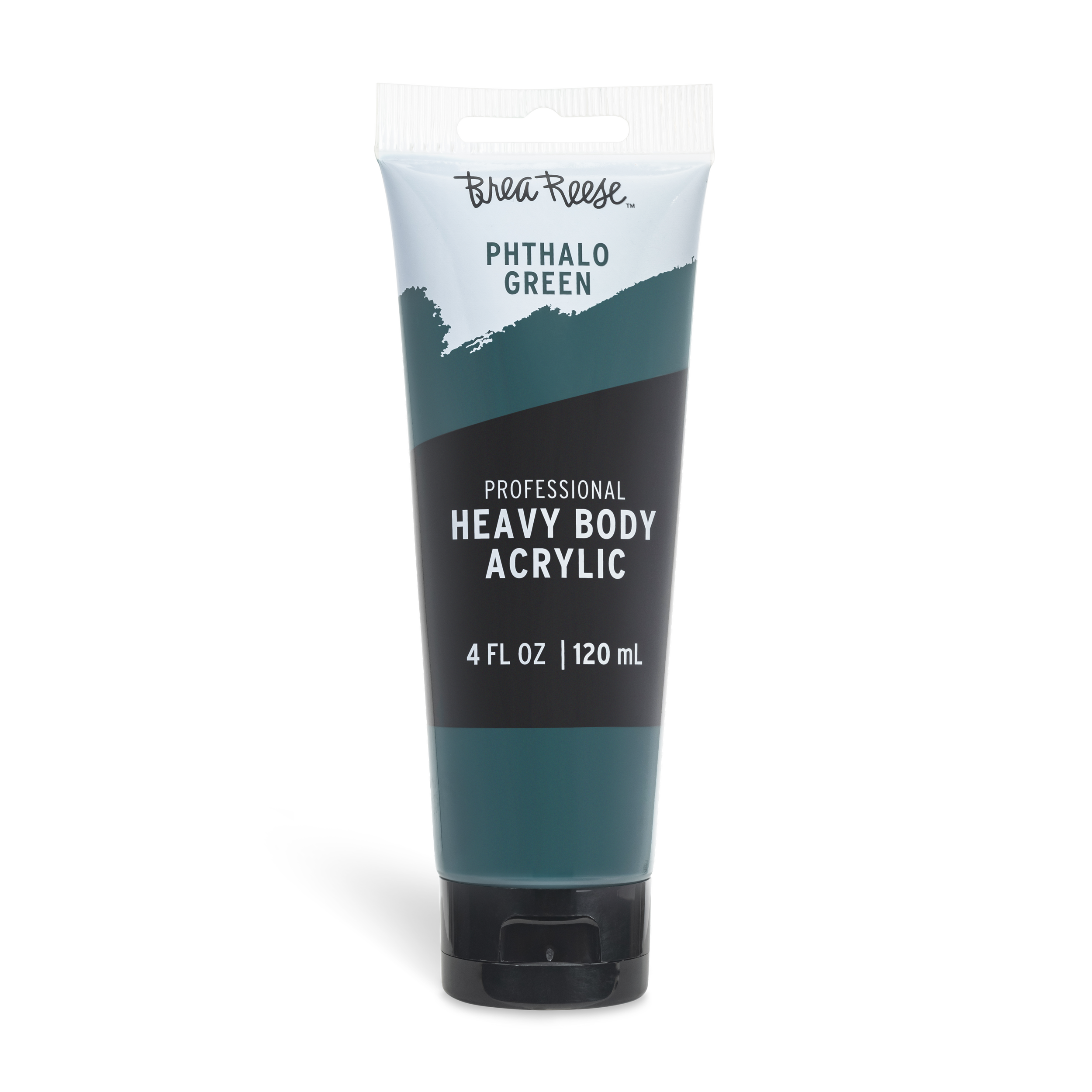 A tube of Brea Reese Phthalo Green heavy body acrylic paint, 4 fl oz.