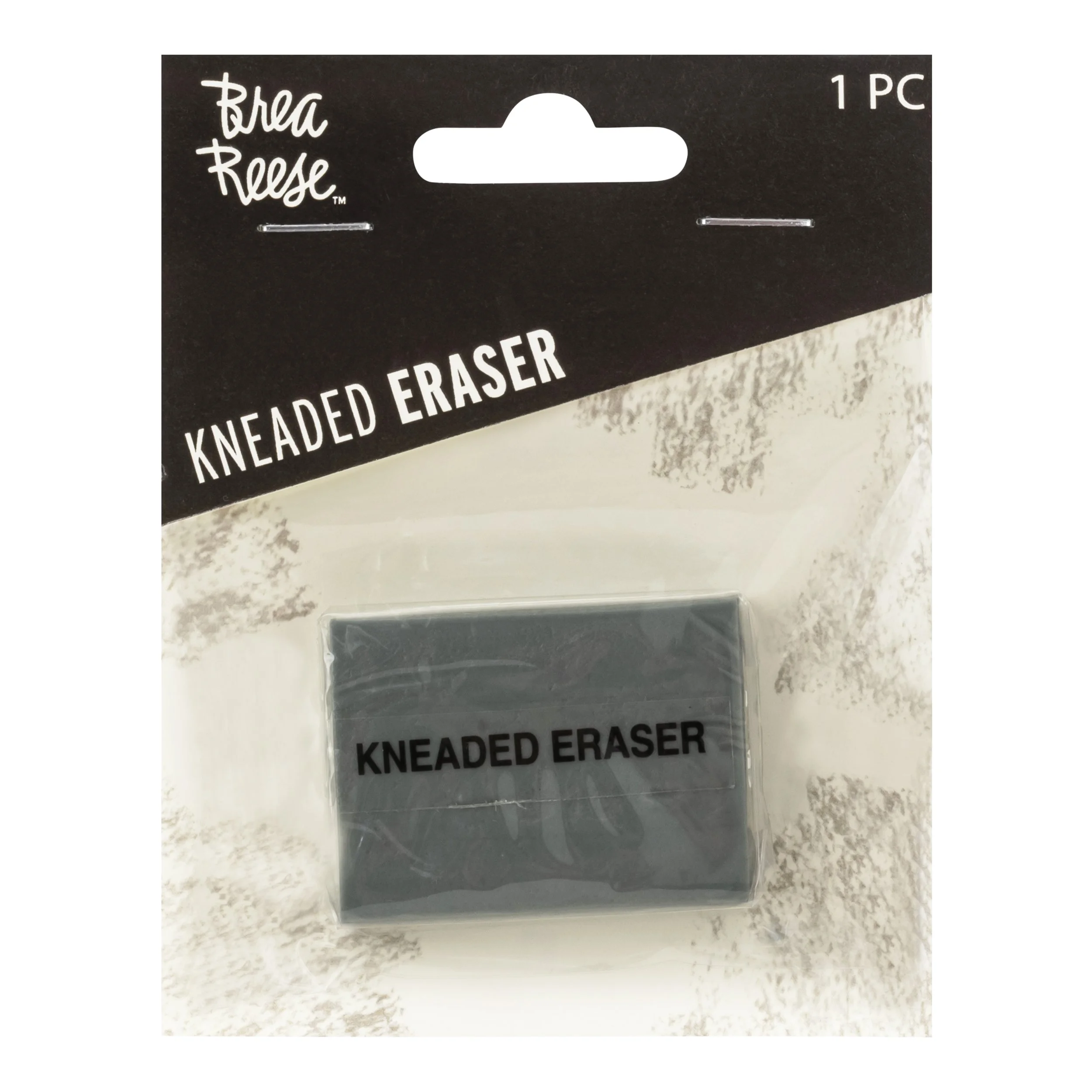 A Kneaded Eraser in its original packaging, labeled 'Kneaded Eraser' on the packaging and on the eraser itself, used for art and drawing.