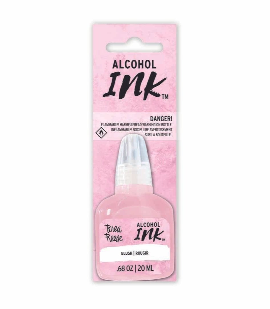 Pink packaging containing a small bottle labeled as "Alcohol Ink" with a warning about flammability, and the product is called "Brea Rose", a blush or rouge makeup ink in a 0.68 oz (20 ml) bottle.