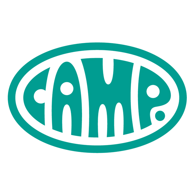 Camp logo in teal with the word 'CAMP' inside an oval shape.