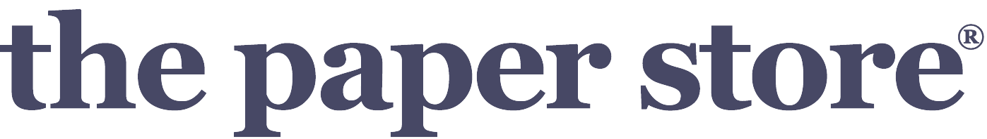 The logo of The Paper Store with the company name in dark purple, lowercase letters, on a transparent background.