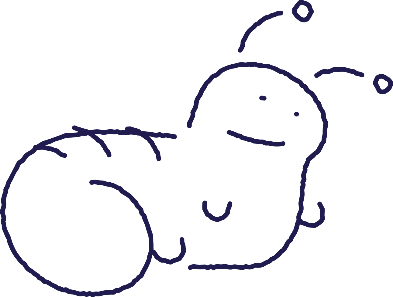 Line drawing of a smiling cartoon caterpillar with antennae.