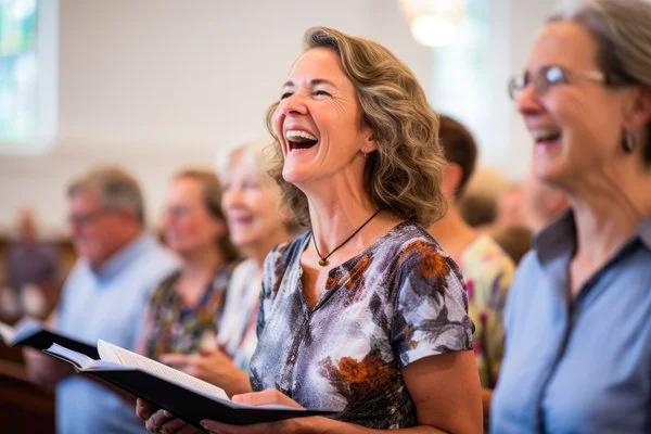 Women showing joy in church