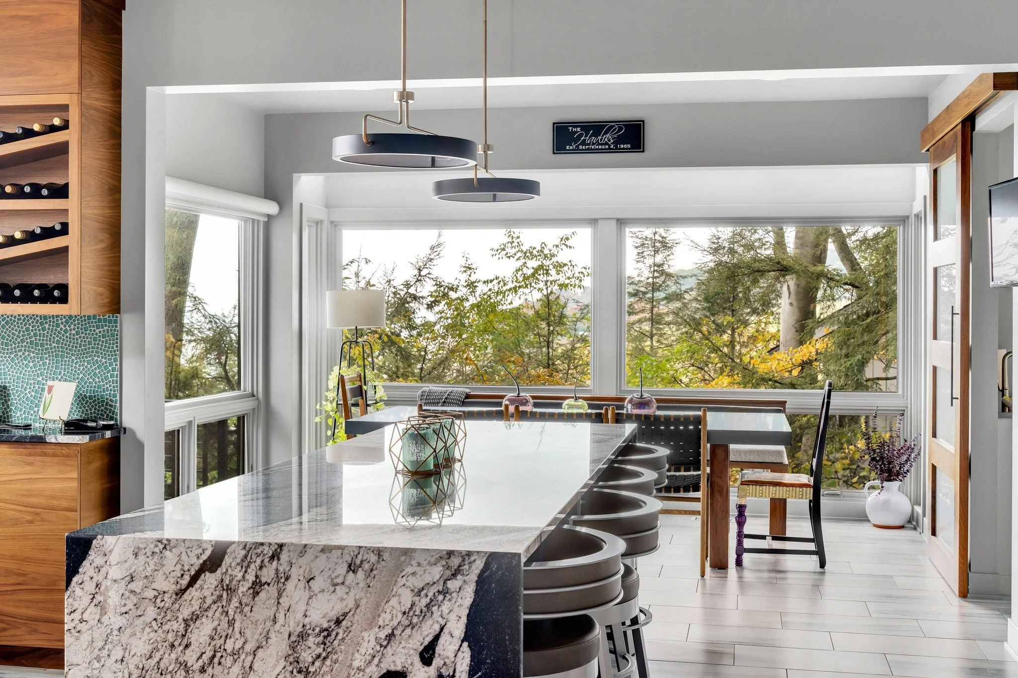 Absolutely stunning! The countertops, the natural light, the view from the windows, everything comes together to look like a photo from a magazine!