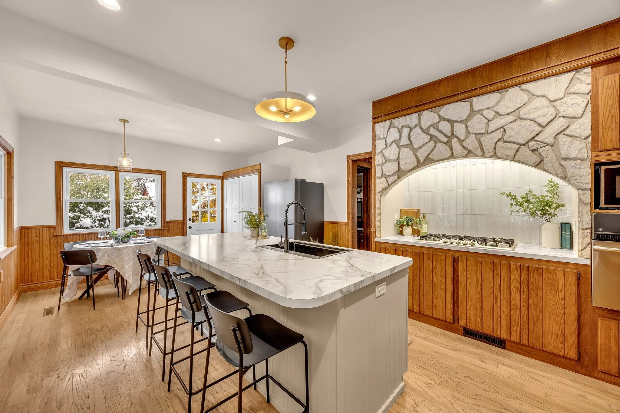 The one trend I am LOVING right now: alcove stove designs! It's such a simple way to elevate your kitchen, just look at this stunning stone work over the stove top.
