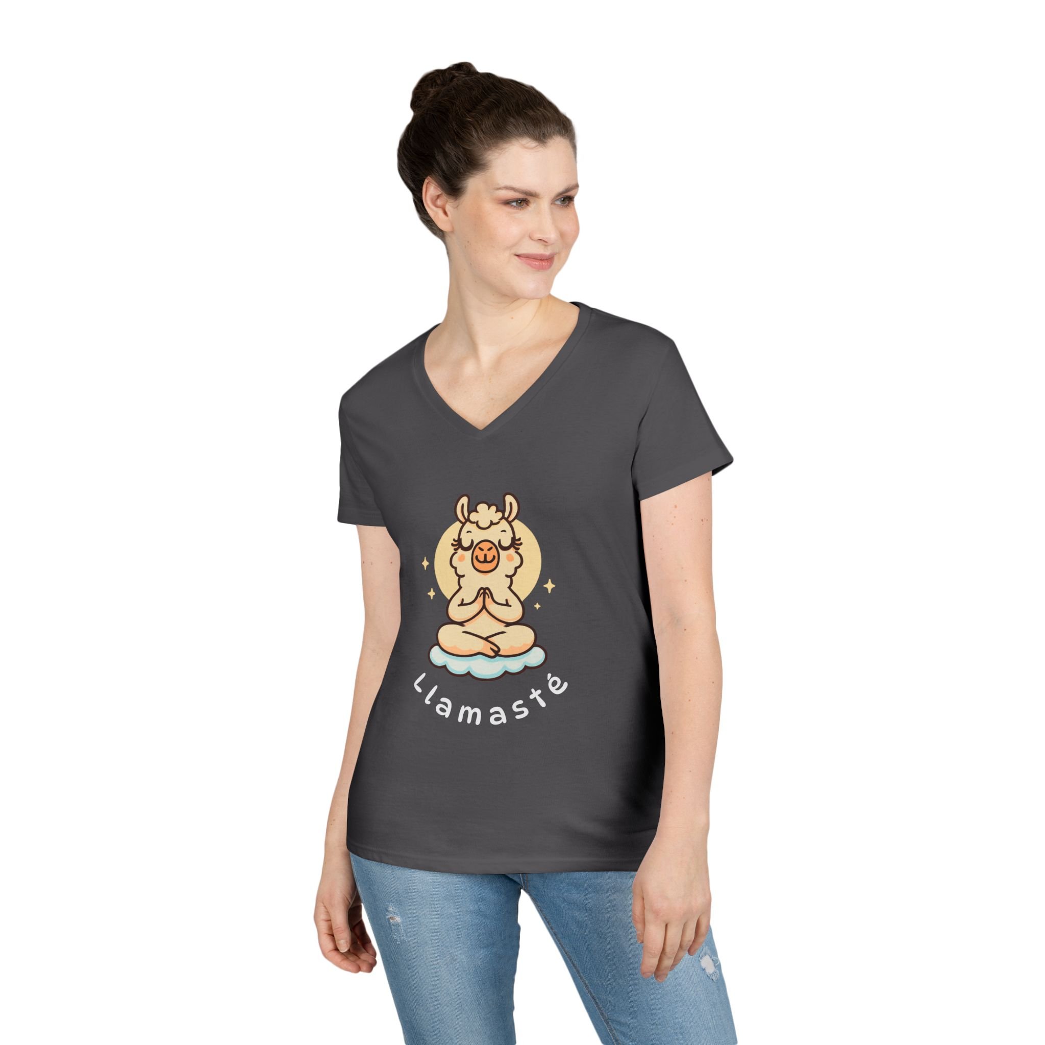 Llamaste Llama V-Neck Tee — Cute Yoga Llama Graphic T-Shirt