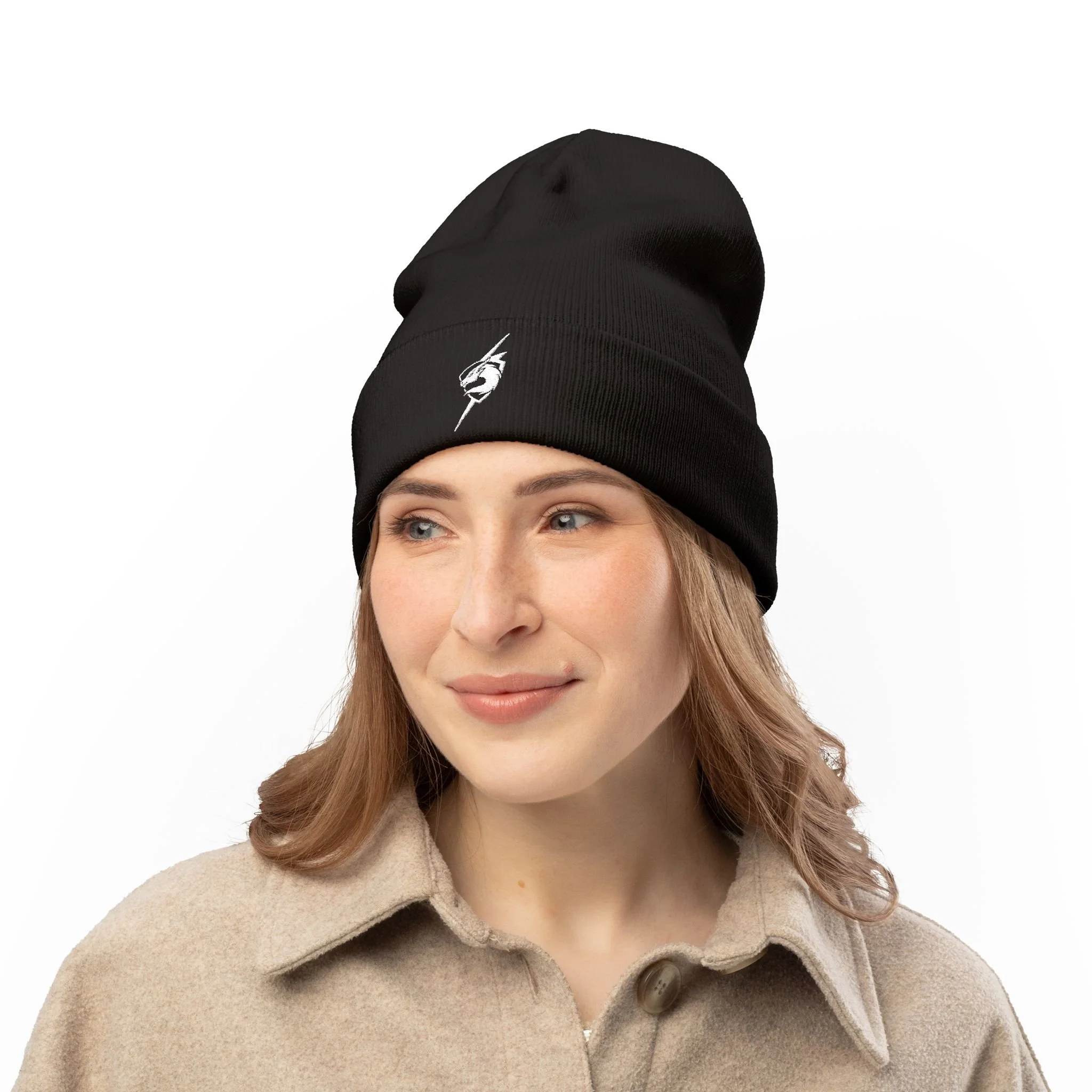 White Dragon Embroidered Beanie — Shield Sigil Knit Hat – Streetwear Winter Hat