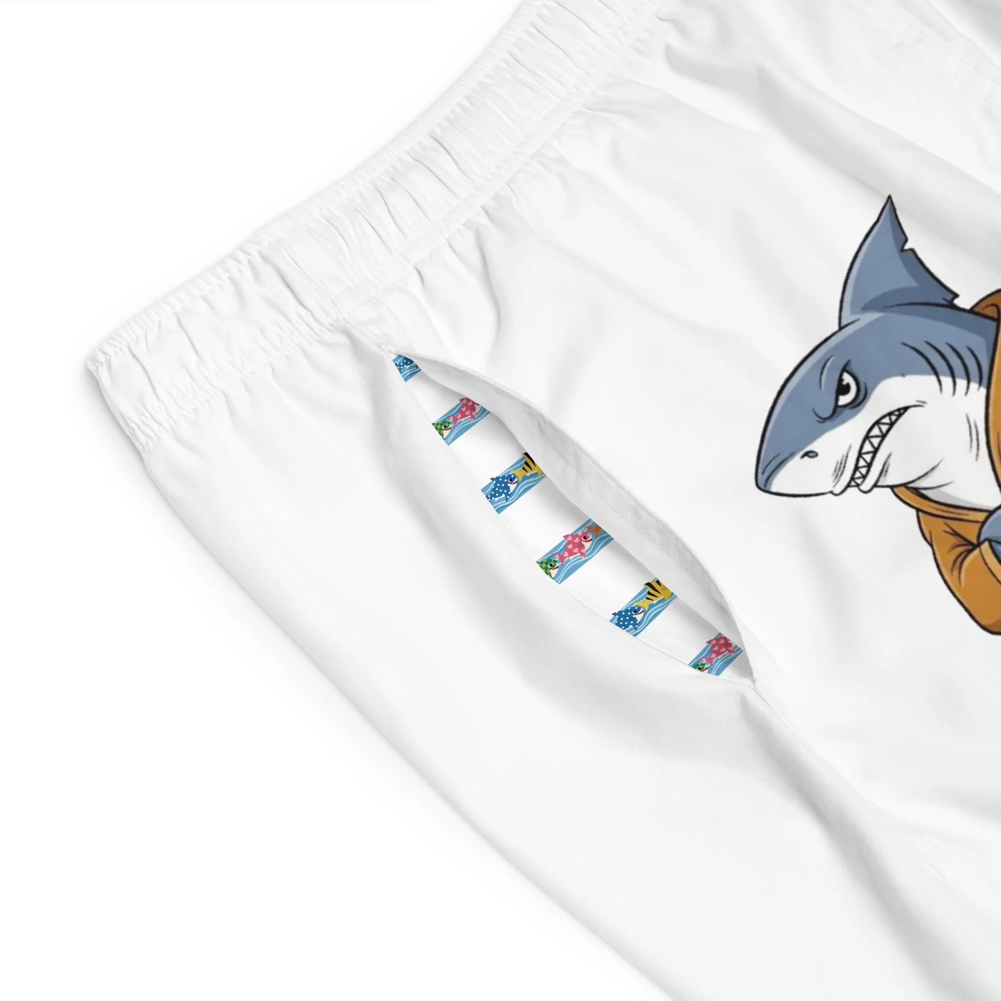 Shark in Robe Men's Board Shorts — 'Do Not Disturb' Playful Cartoon - Special Edition, White Men's Board Shorts