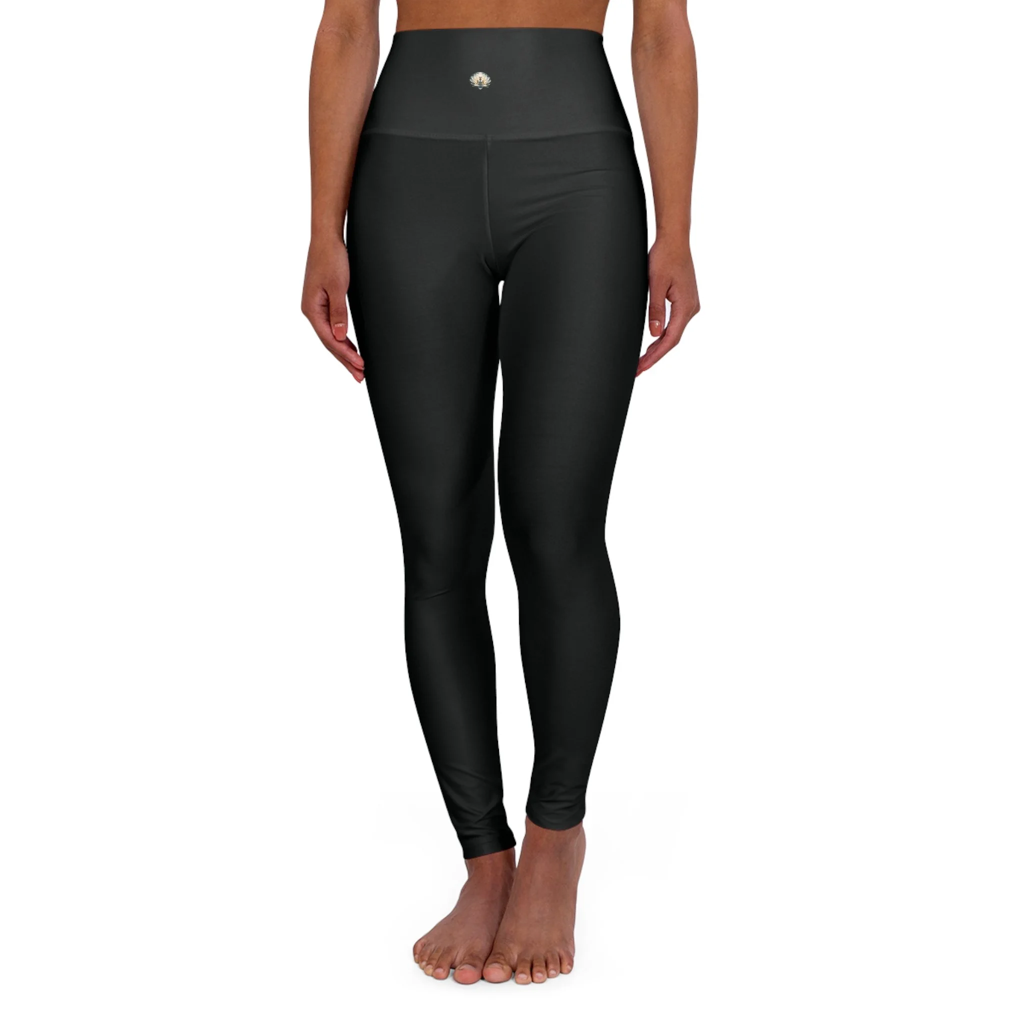 White Lotus Goddess - High-Waisted Black Yoga Leggings