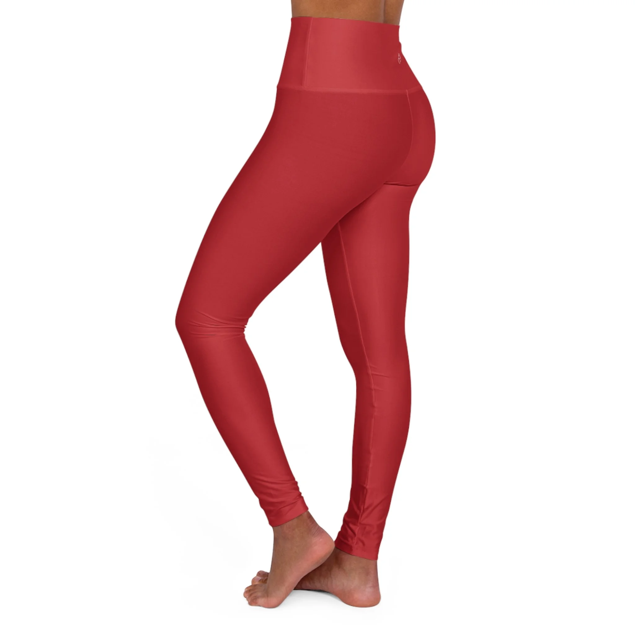 High-Waisted Red Yoga Leggings — Minimal OCY Logo