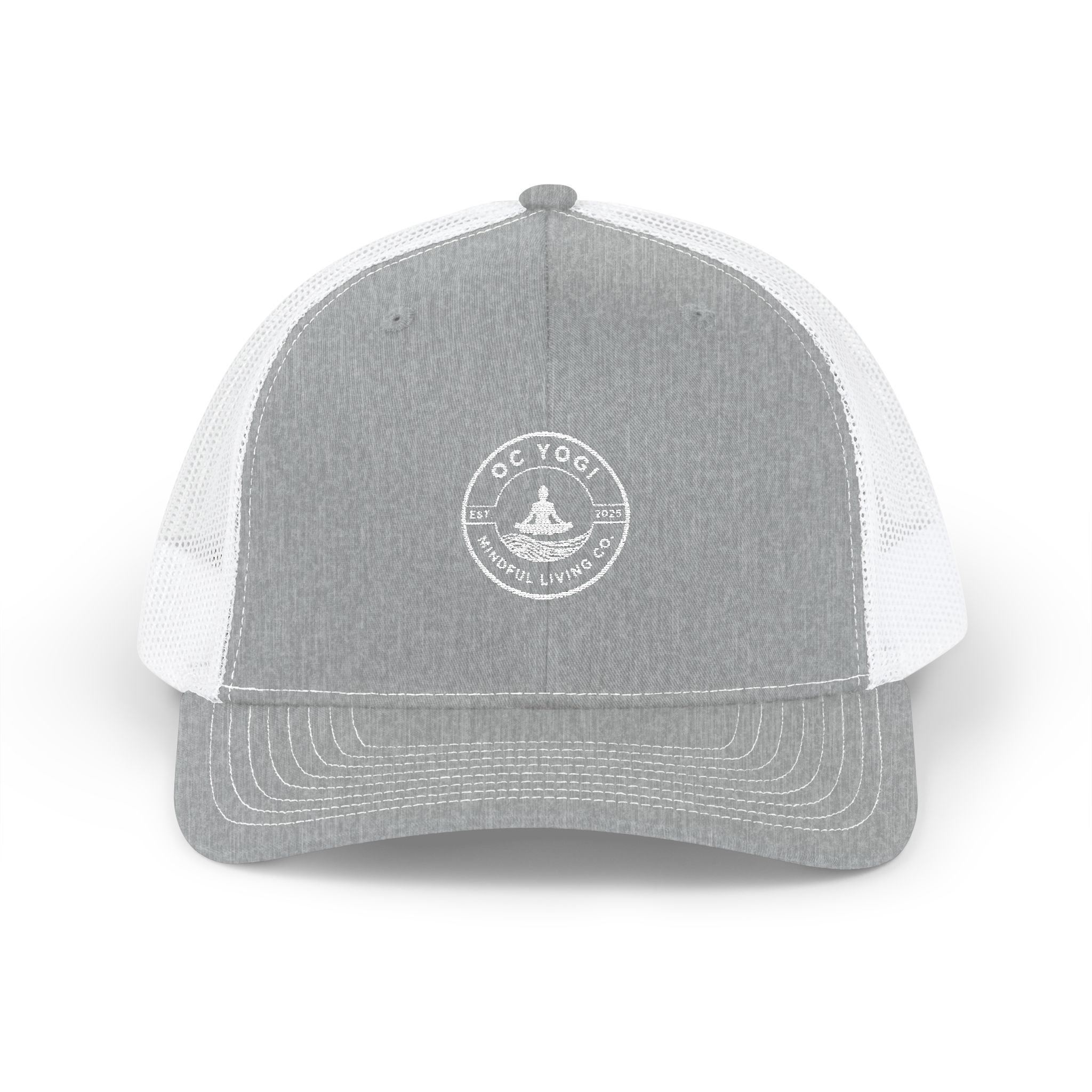 OC YOGI EST.2025, Mindful Living CO. Embroidered Trucker Cap — Compass Logo Snapback
