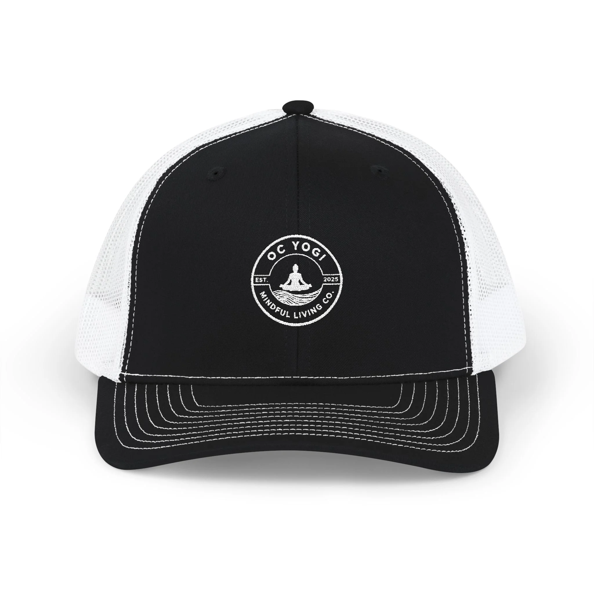 OC YOGI EST.2025, Mindful Living CO. Embroidered Trucker Cap — Compass Logo Snapback