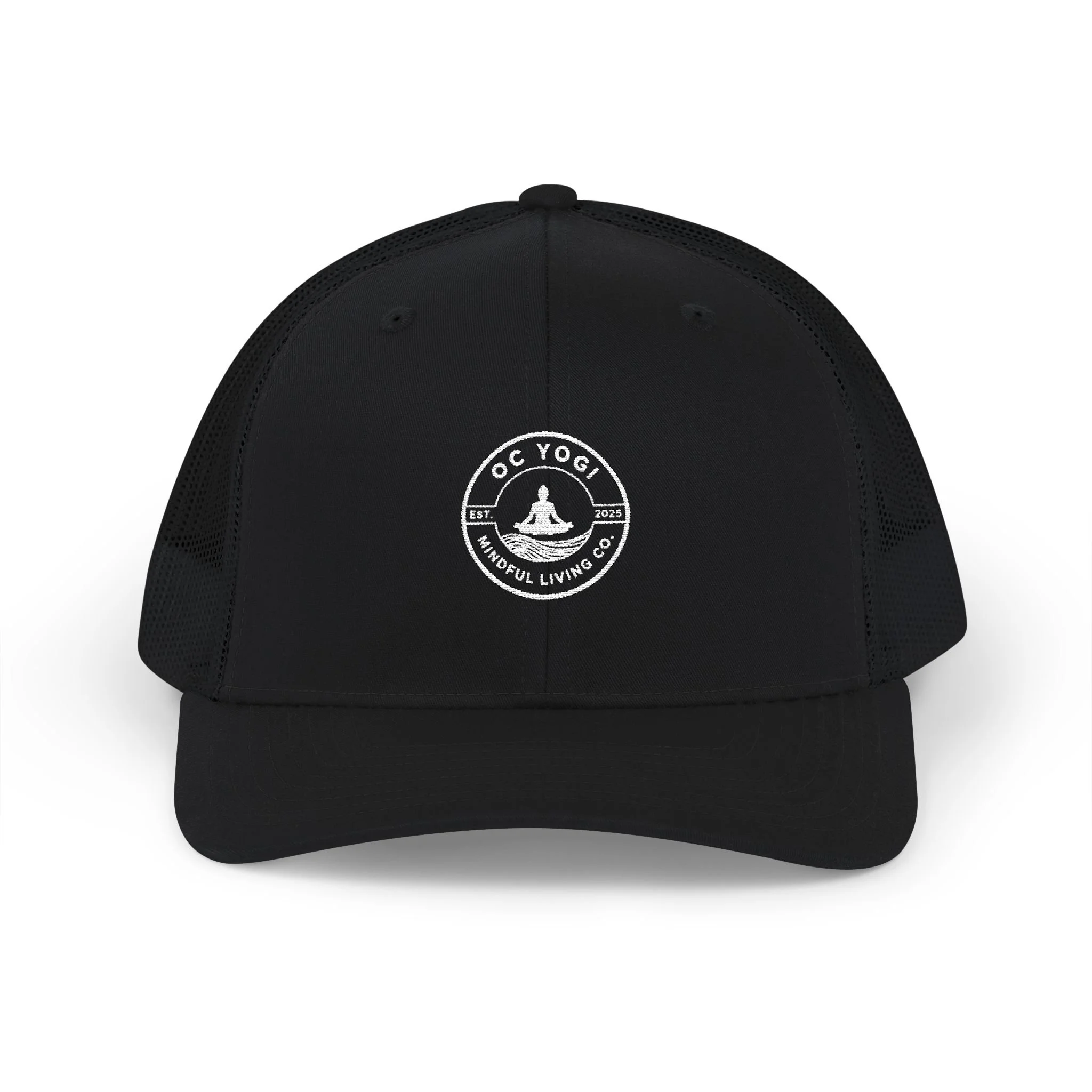 OC YOGI EST.2025, Mindful Living CO. Embroidered Trucker Cap — Compass Logo Snapback