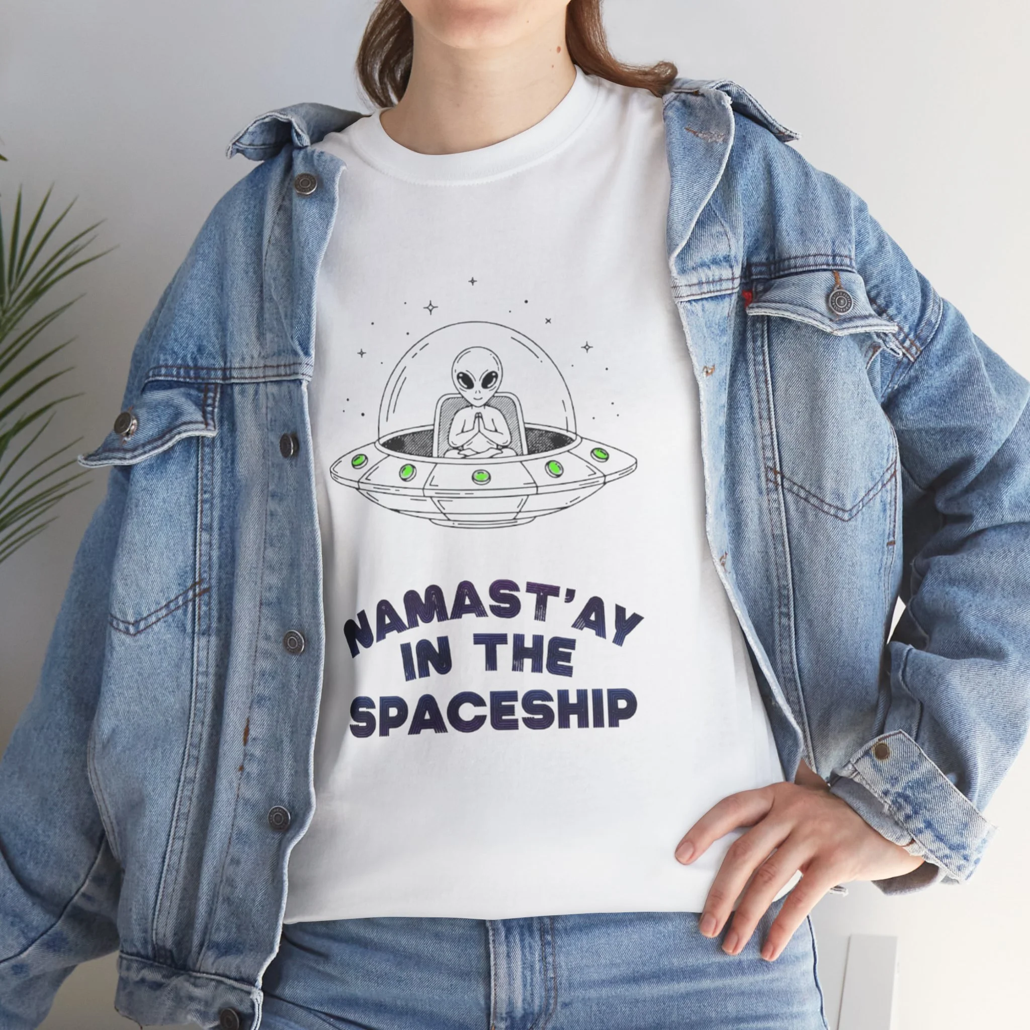 UFO Yoga T‑Shirt — "Namast'ay in the Spaceship" Unisex Alien Tee