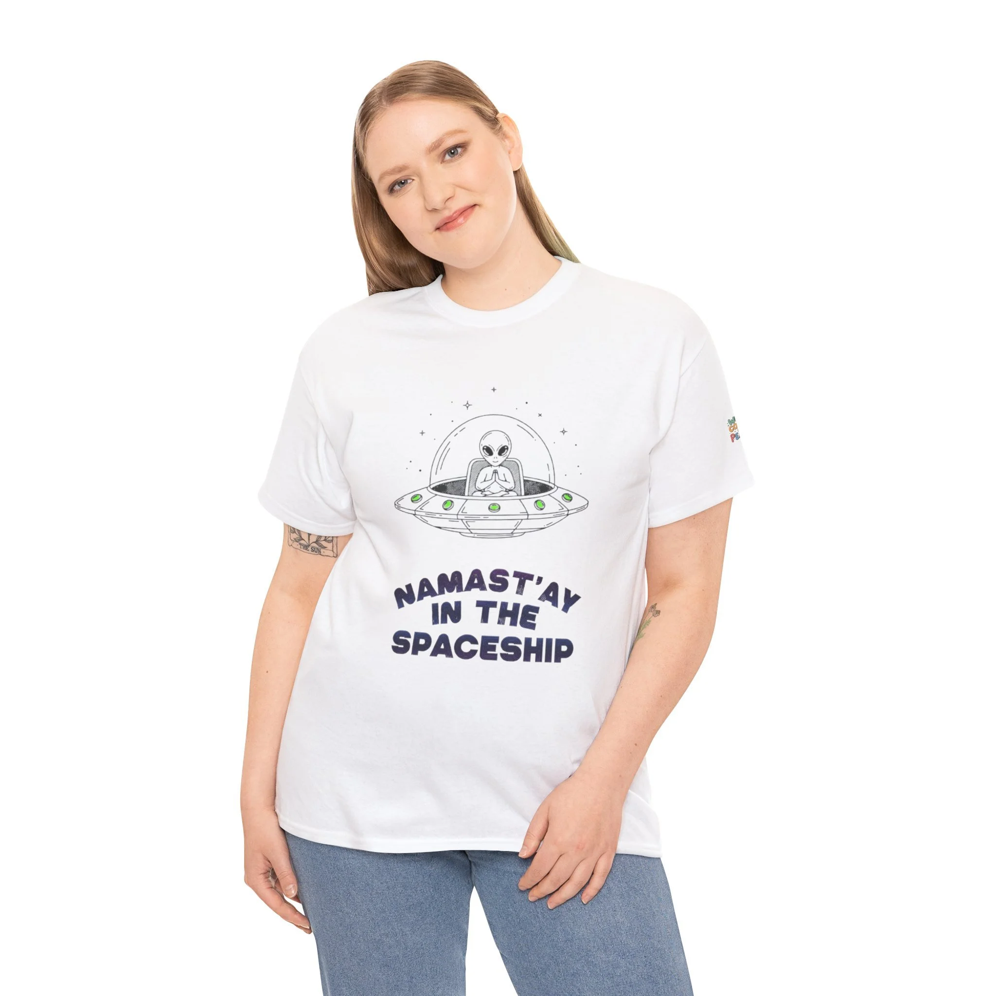 UFO Yoga T‑Shirt — "Namast'ay in the Spaceship" Unisex Alien Tee