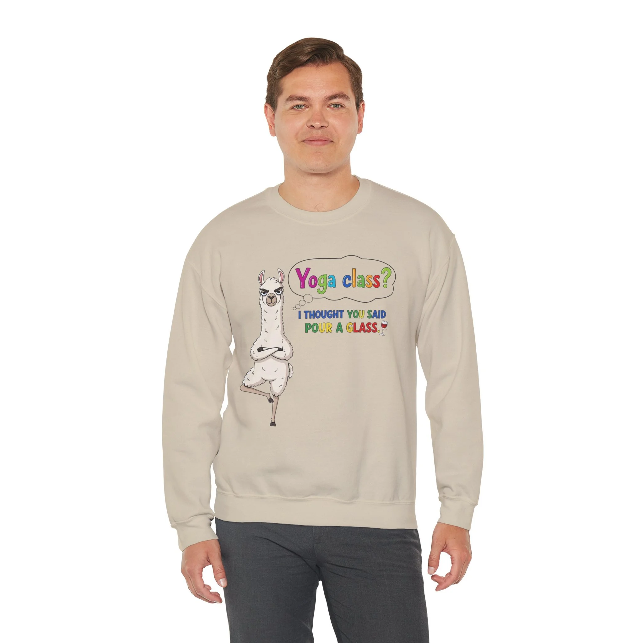 Funny Llama "Men's Yoga" Sweatshirt — Humorous Llama Yoga Crewneck