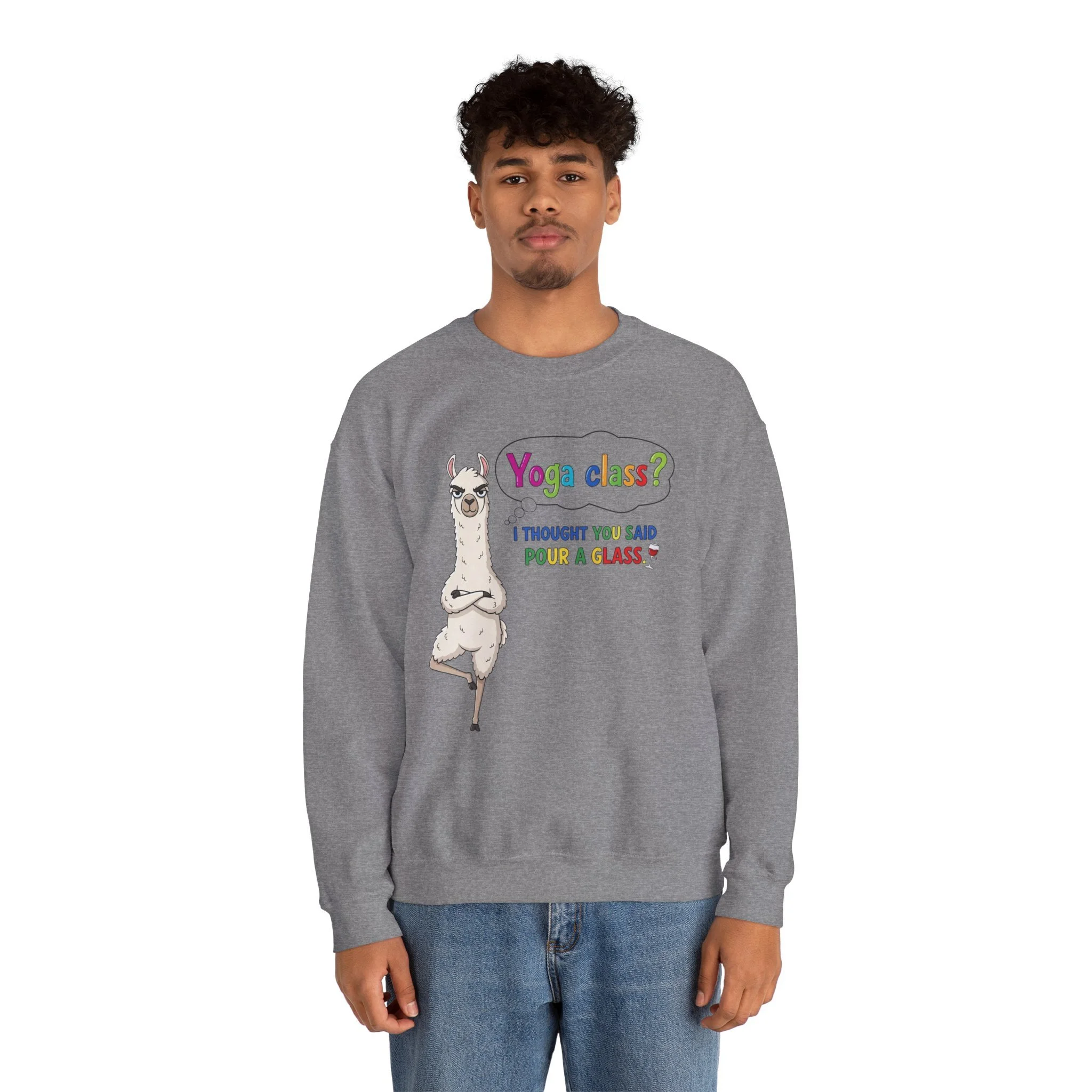 Funny Llama "Men's Yoga" Sweatshirt — Humorous Llama Yoga Crewneck