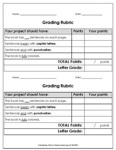Grading Rubric - Creating a Book Activity