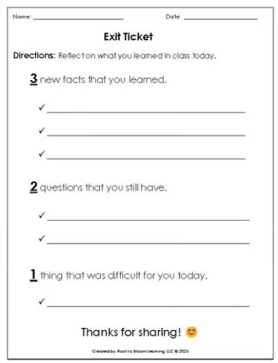 Exit Ticket Reflection in English