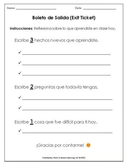 Exit Ticket Reflection in Spanish