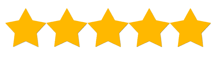 Five gold stars in a row on a black background.