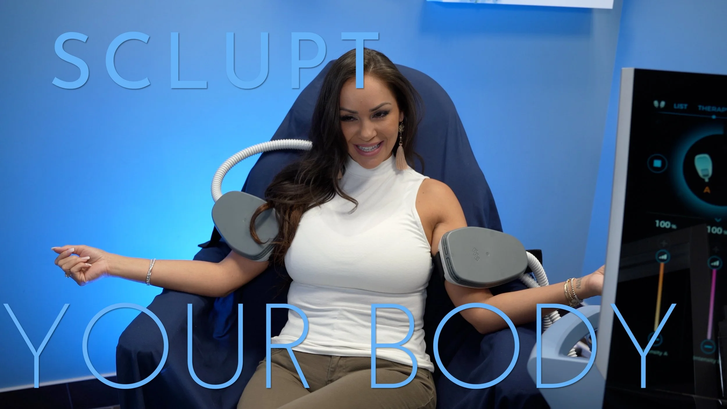 Commercial video production showcasing a medical spa service in Scottsdale Arizona business being performed on a middle aged woman to tighten her arms and butt