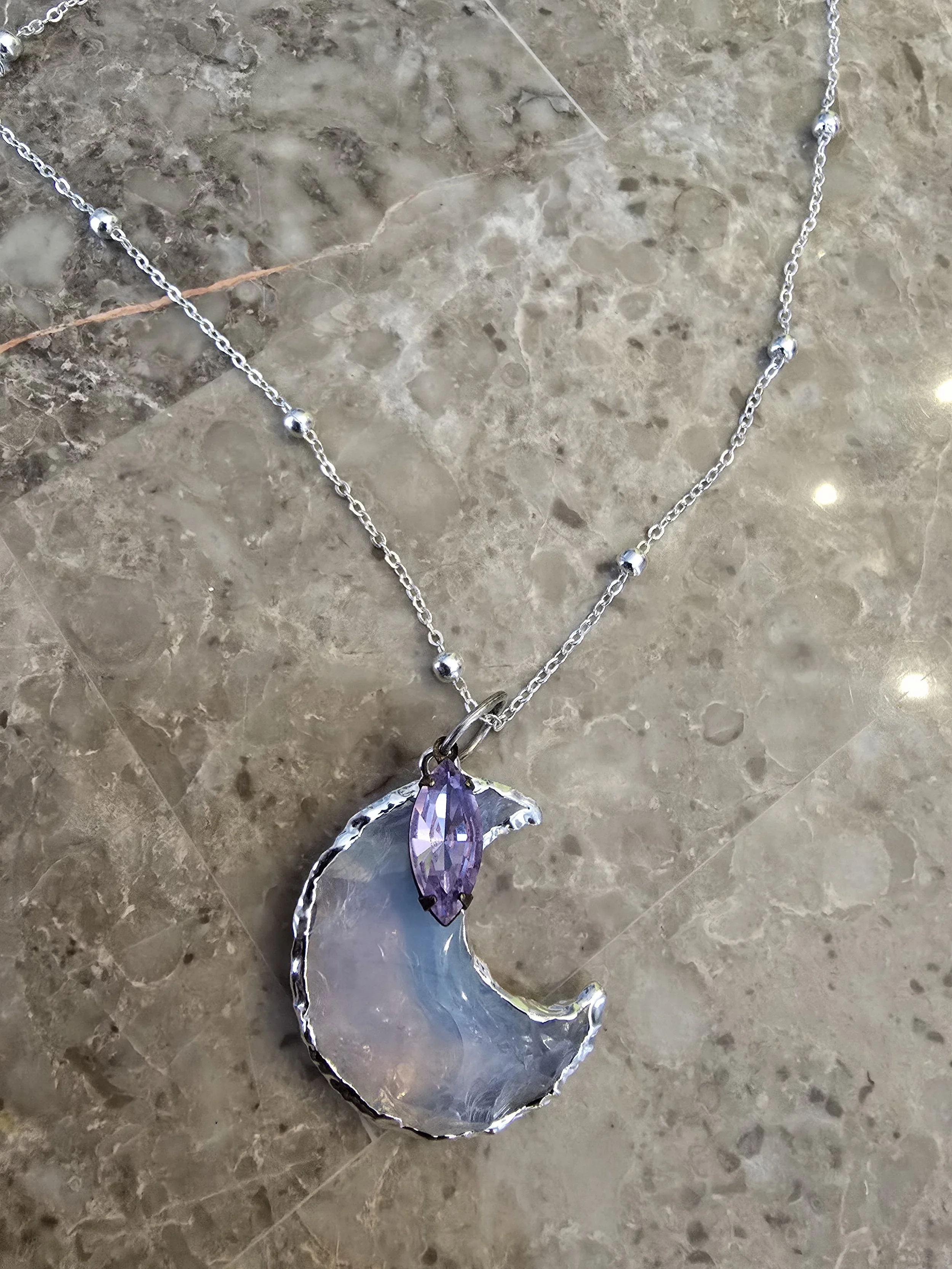 Purple Rhinestone Moon Necklace