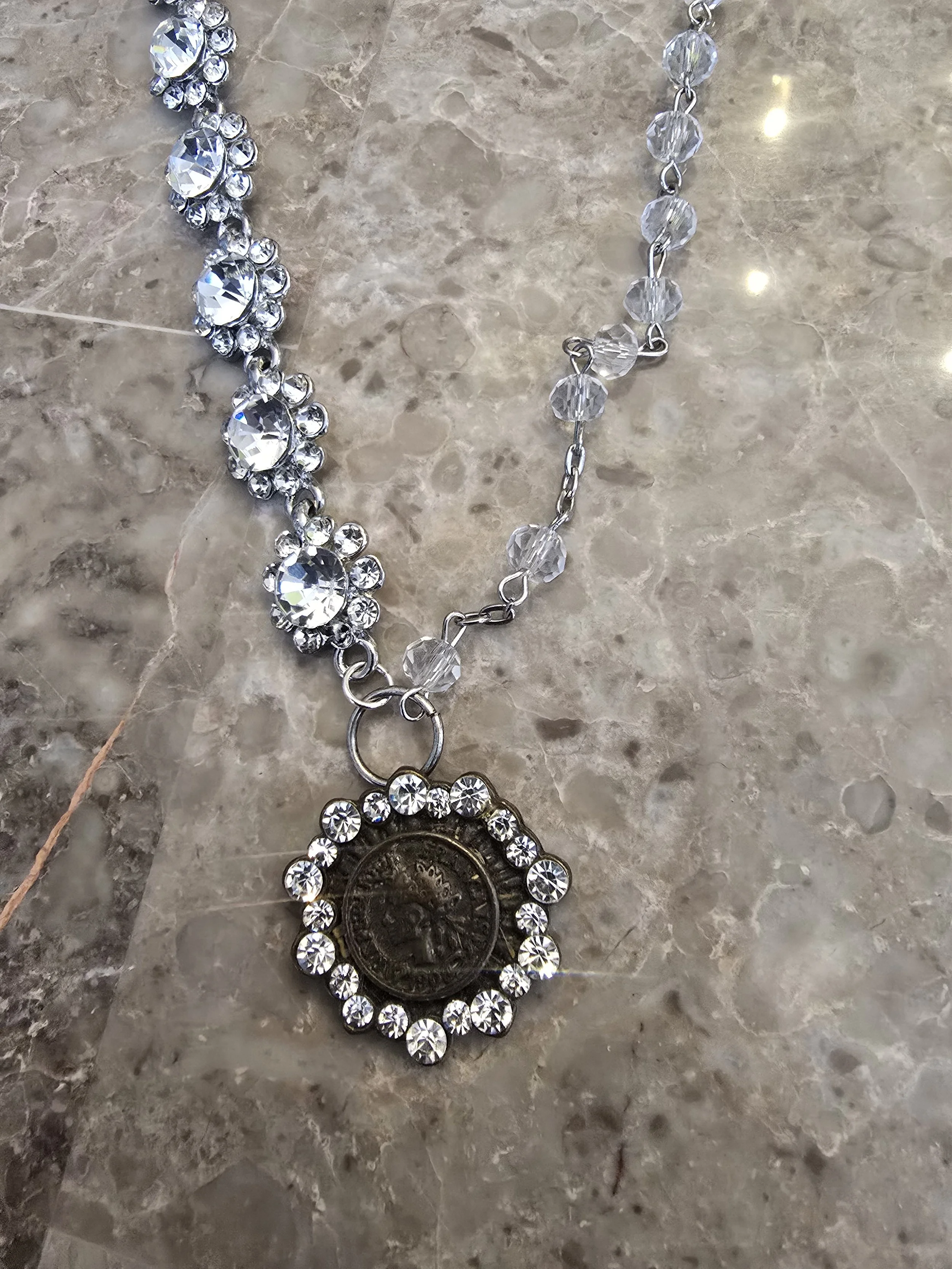 Rhinestone Coin Necklace