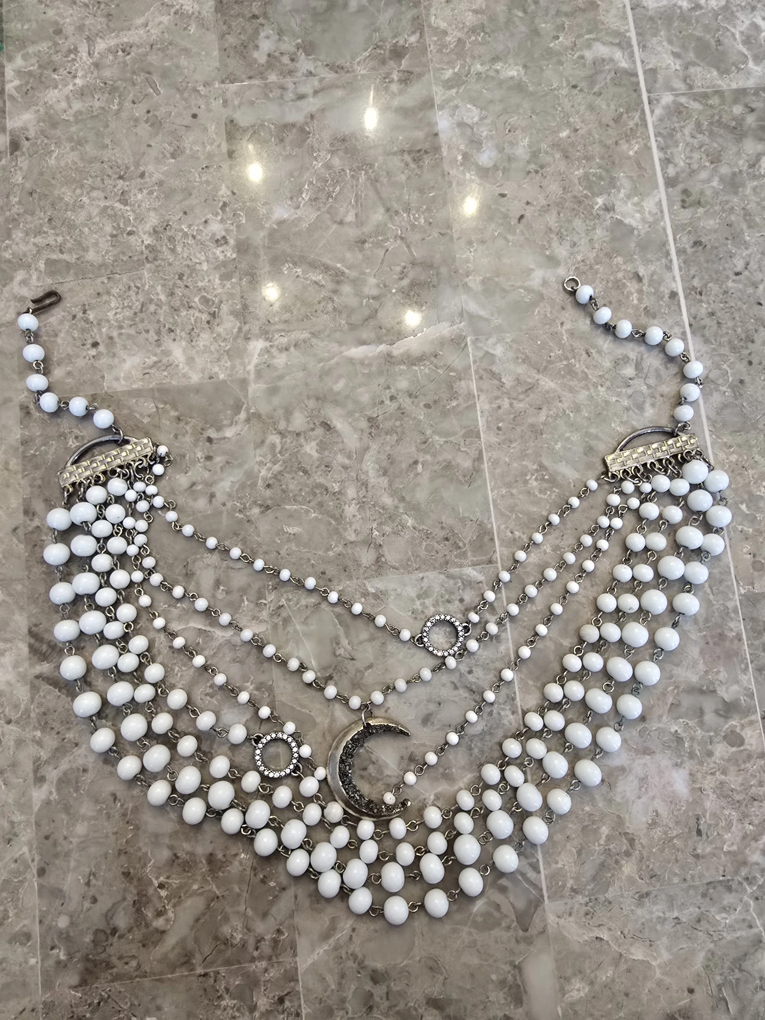 Multi Layer White Moon Necklace