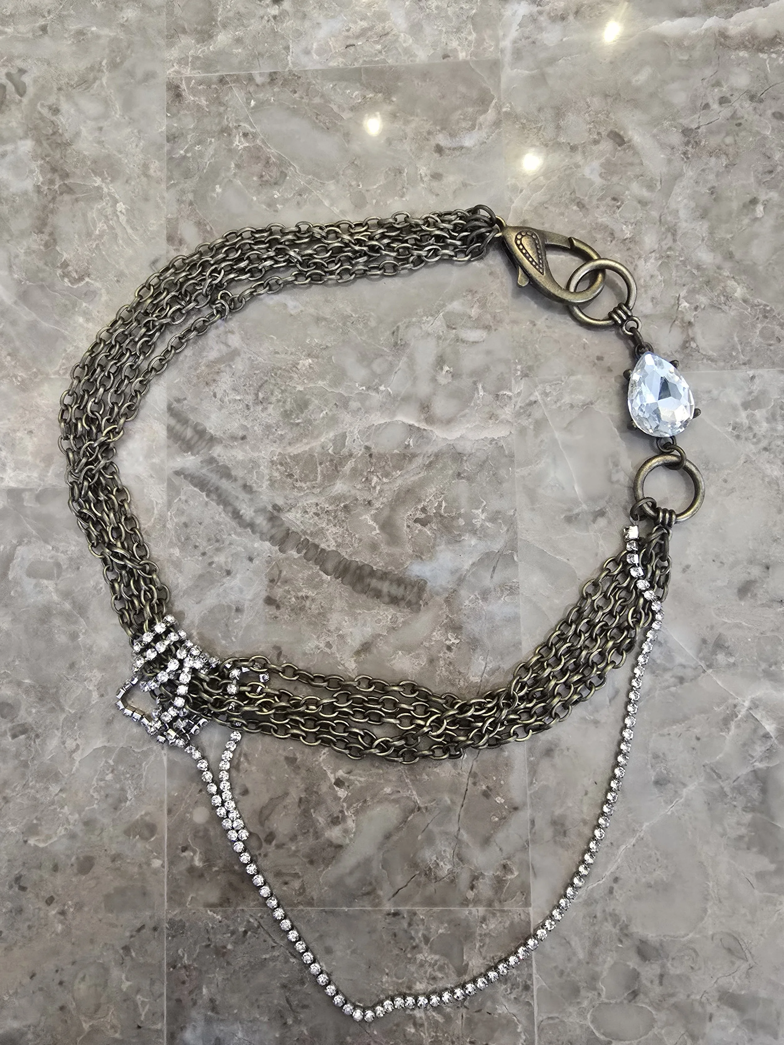 MULTI LAYER BRASS CHAIN & RHINESTONE CHOKER