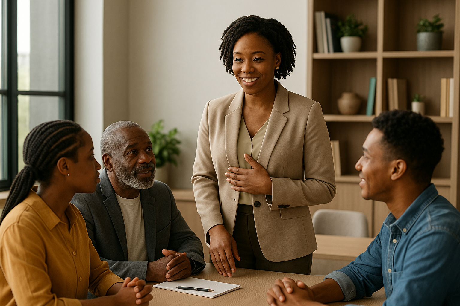 A women facilitating a diverse african team