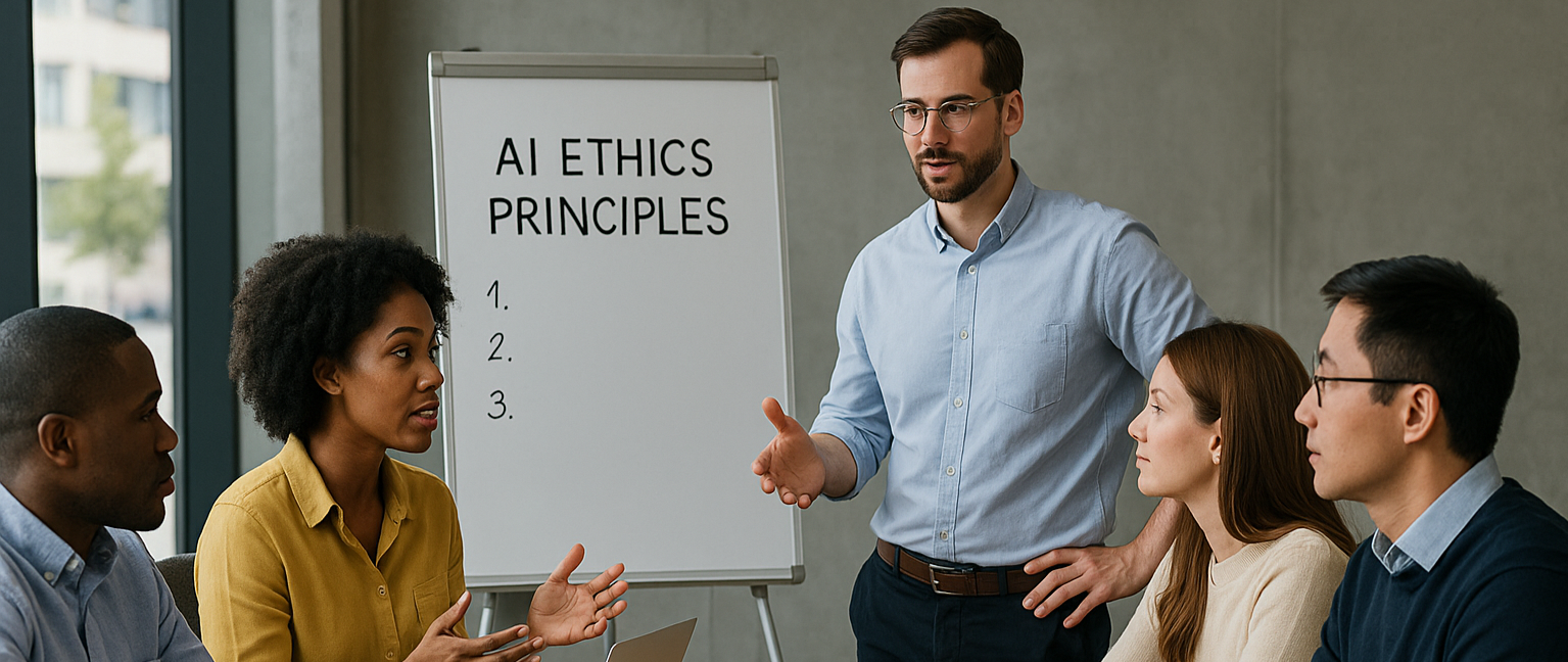 Multidisciplinary team discussing AI Ethic principlies