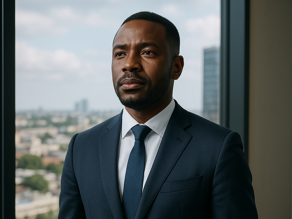 Scenic landscape of a lake surrounded by rolling hills and tall mountains under a cloudy sky.