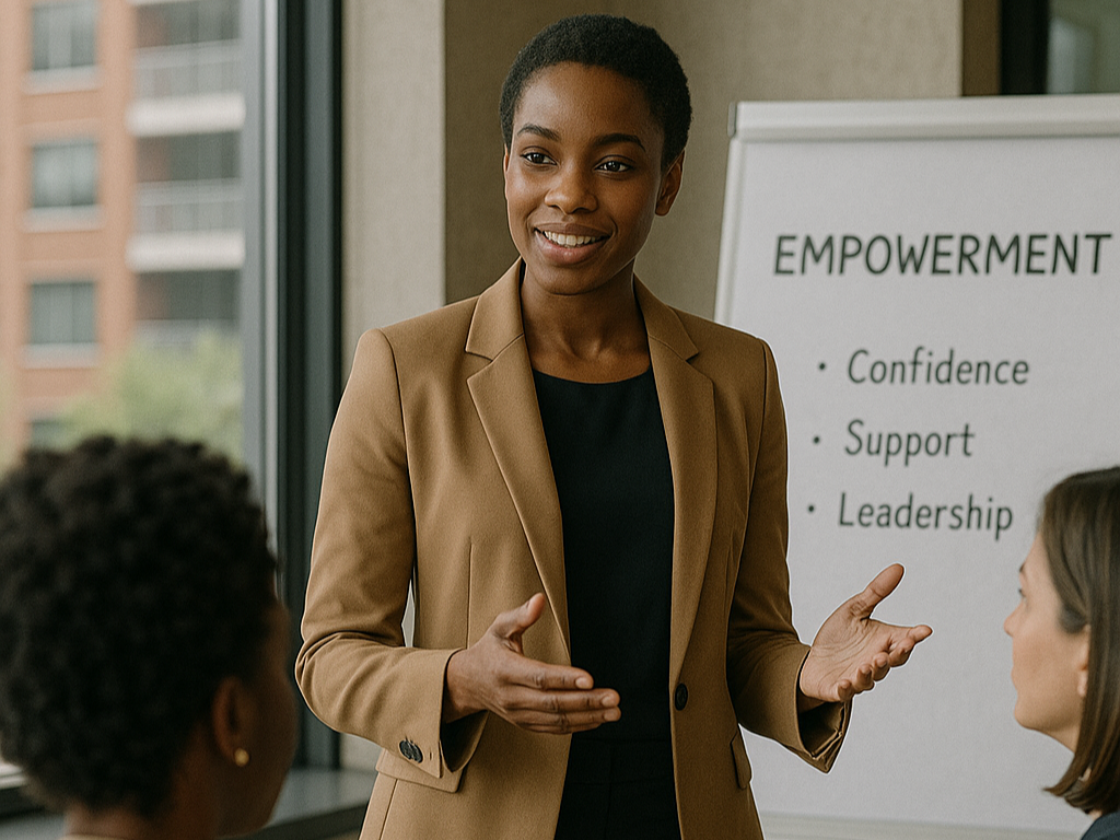 confidente woman giving a facilitation session