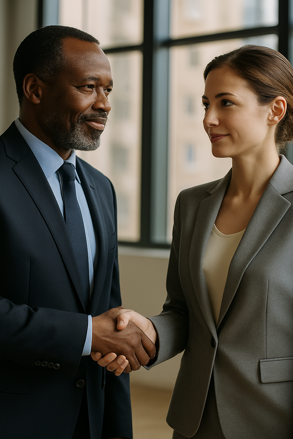 A men and a woman reaching a business agreement