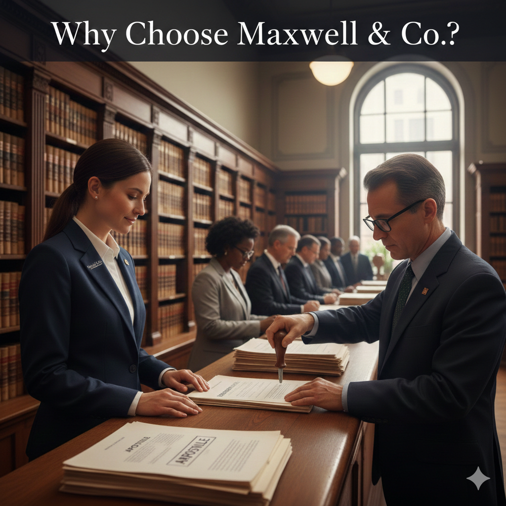 Document review and authentication preparation handled by Maxwell & Co. experts.